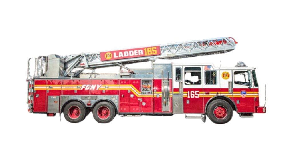 A Large Fire Department Aerial Ladder (Fully Extended) that is 100 Feet Long