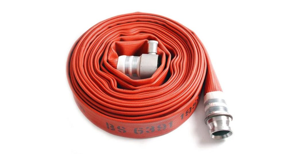 A Roll of Standard Fire Hose (Unrolled) that is 100 Feet Long