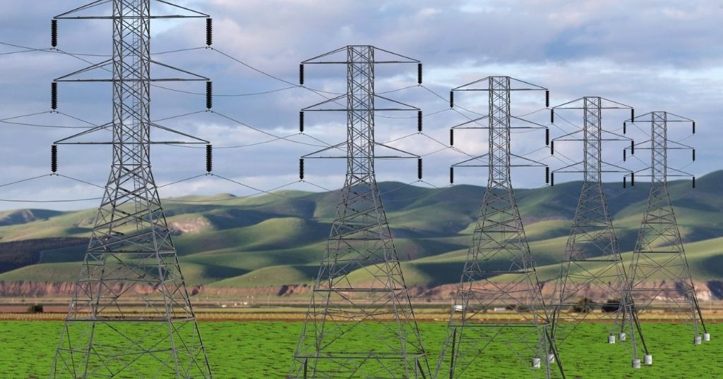 Major power transmission towers that are 300 feet tall